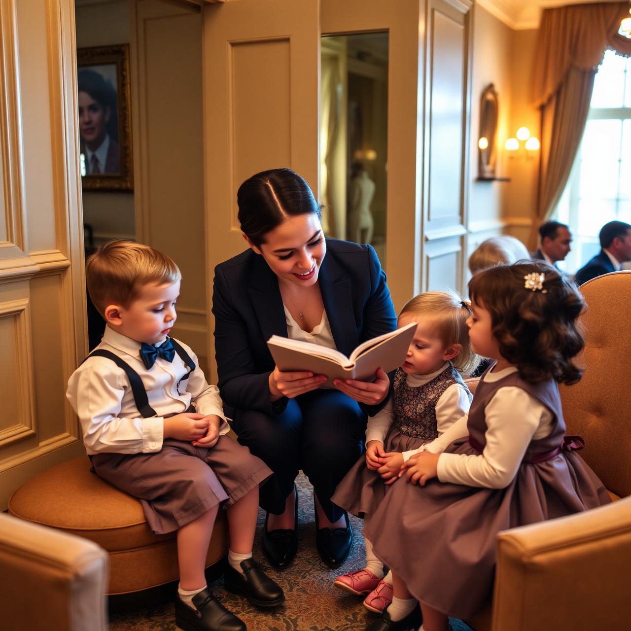 Caregiver reading to children at a wedding venue